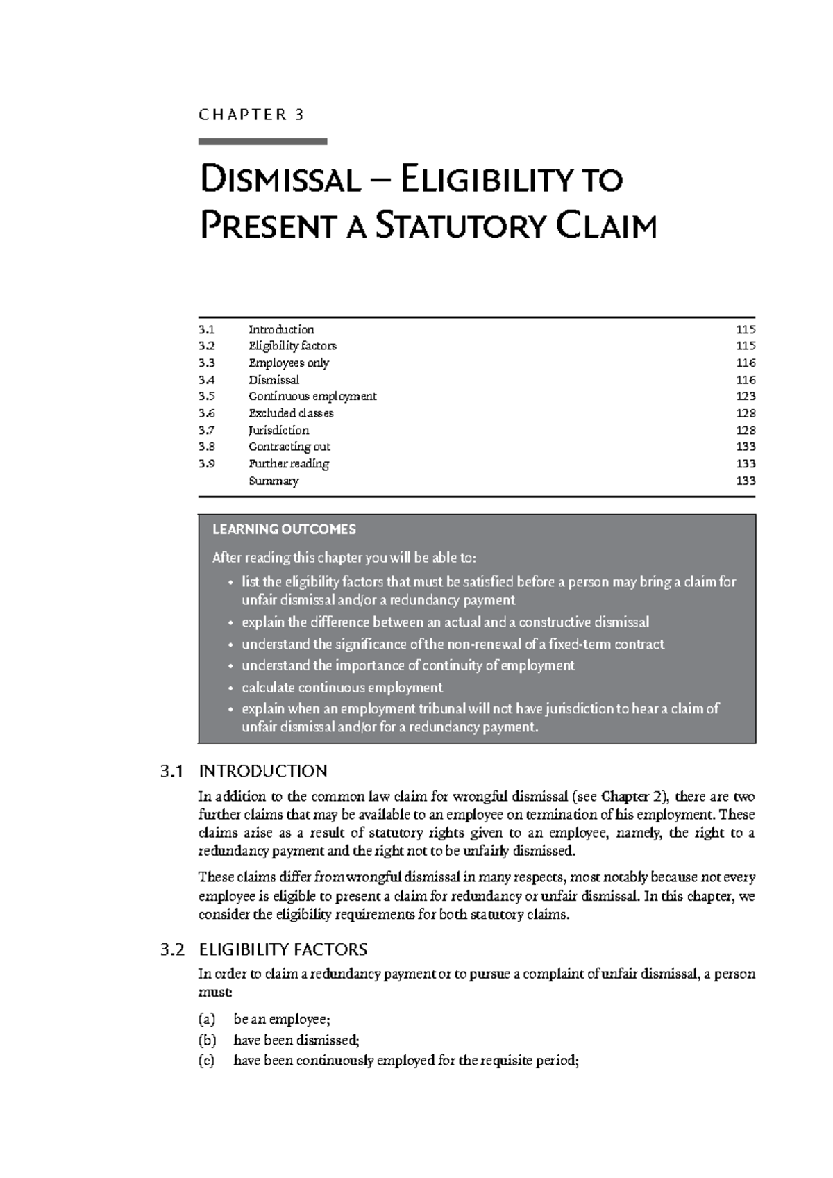 Chapter 3 - Employment Law: Unfair Dismissal and Statutory Claims - Studocu
