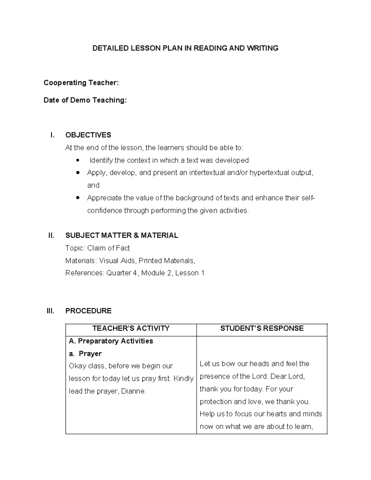 DLP: Lesson Plan on Hypertext and Intertext Development - Studocu