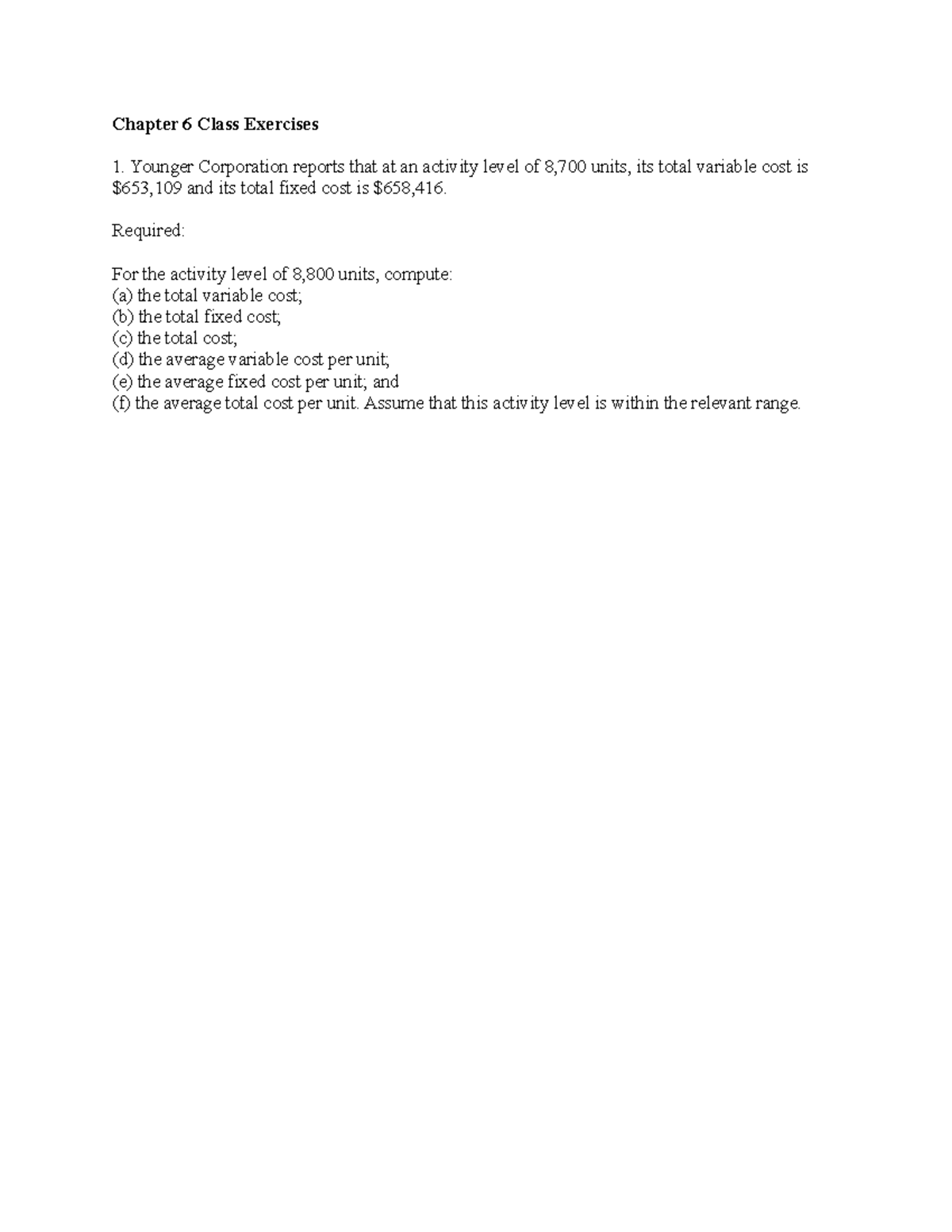 Chapter 6 Class Exercises - Chapter 6 Class Exercises Younger ...