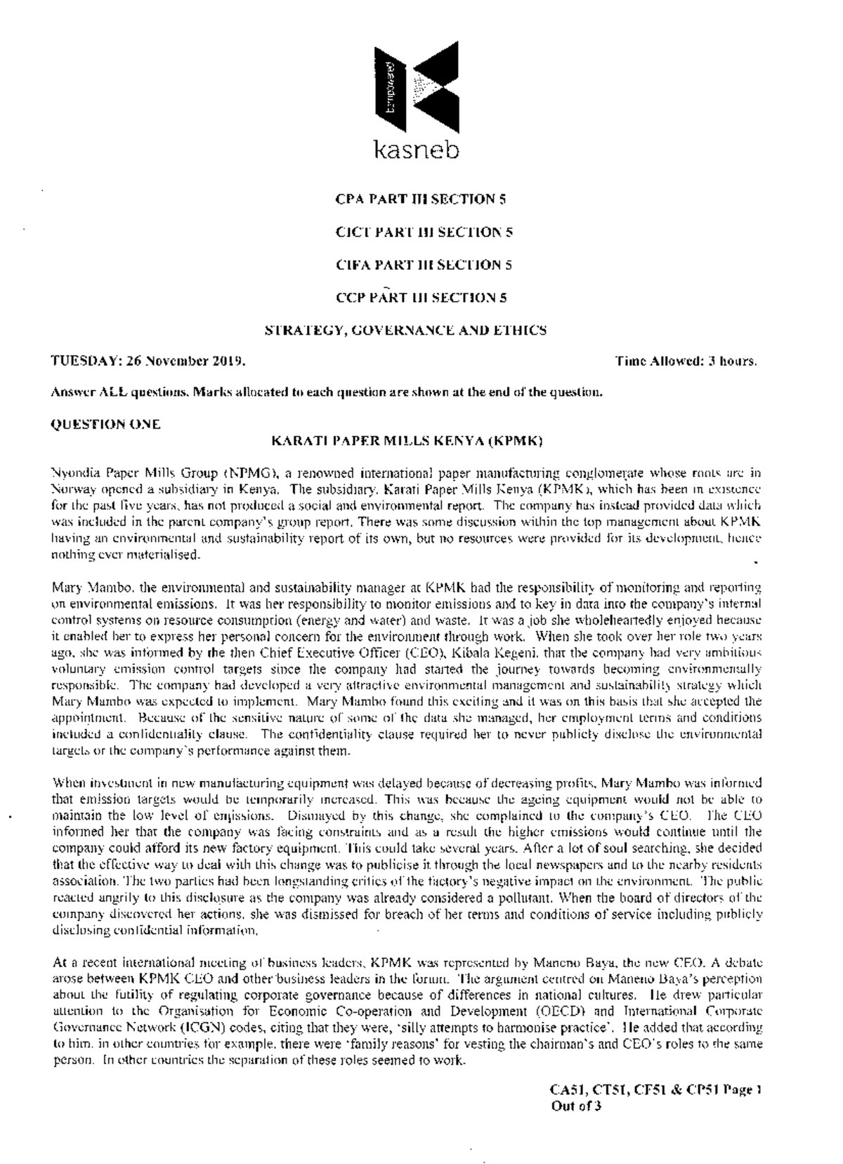 CA51 Strategy Governance and Ethics Case Study - Nov 2019 Analysis ...