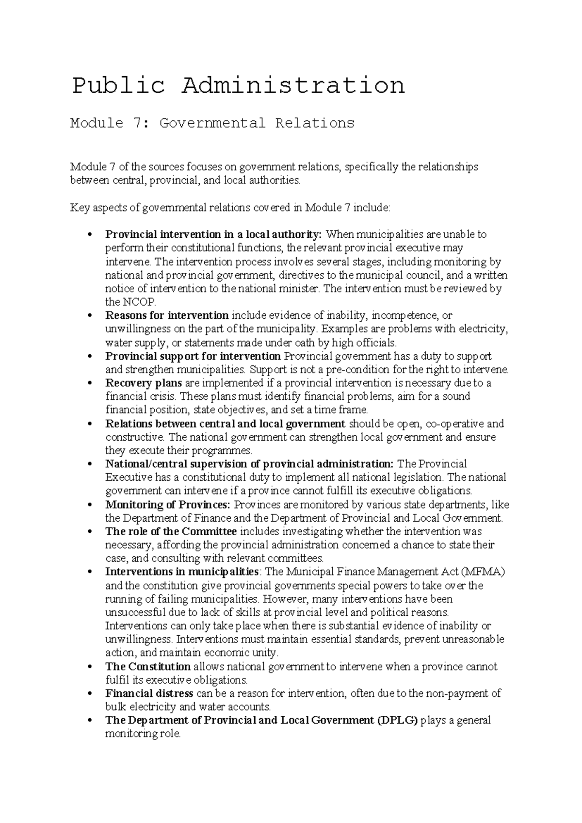 Module 7: Government Relations and Interventions in Local Authorities ...
