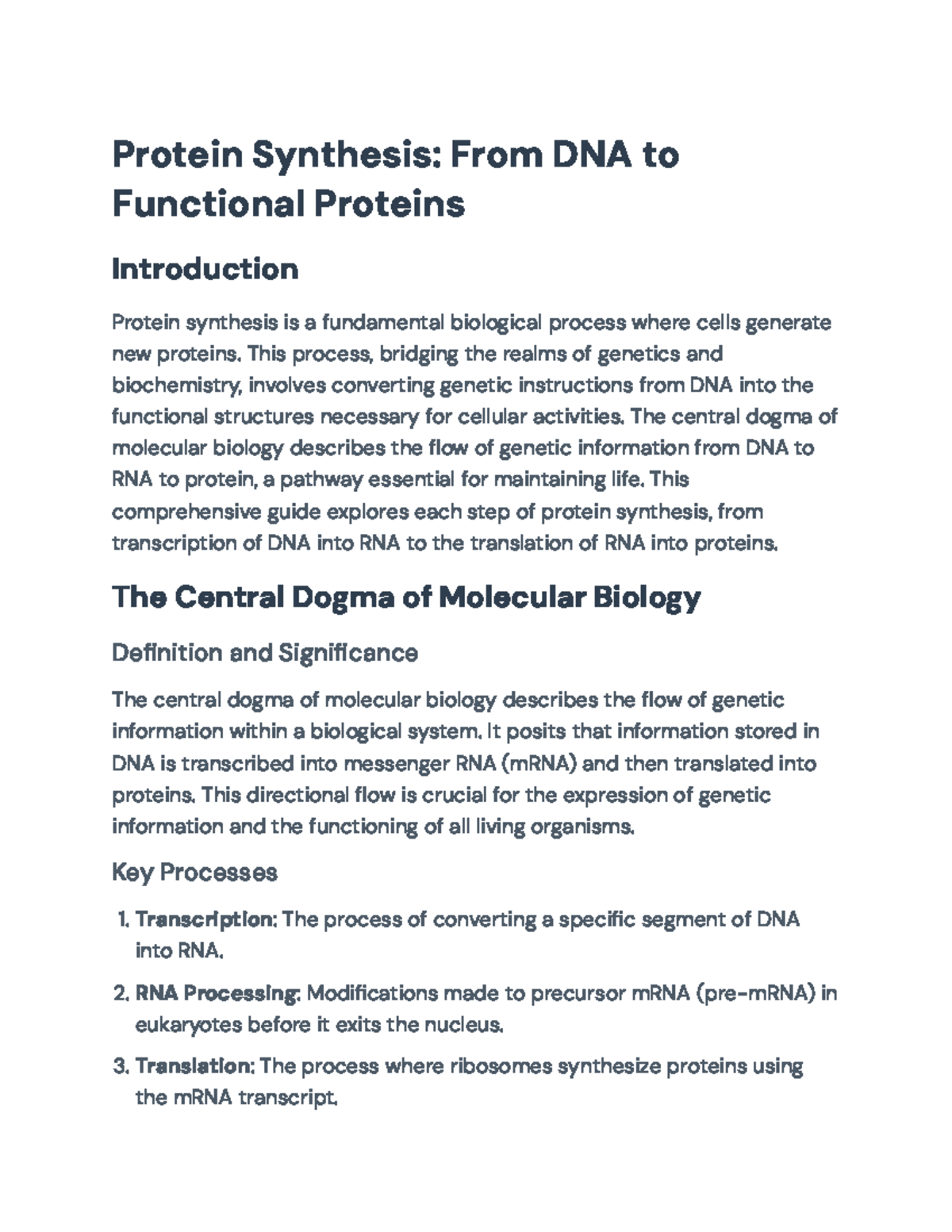 Protein Synthesis Overview: DNA to Functional Proteins Guide - Studocu