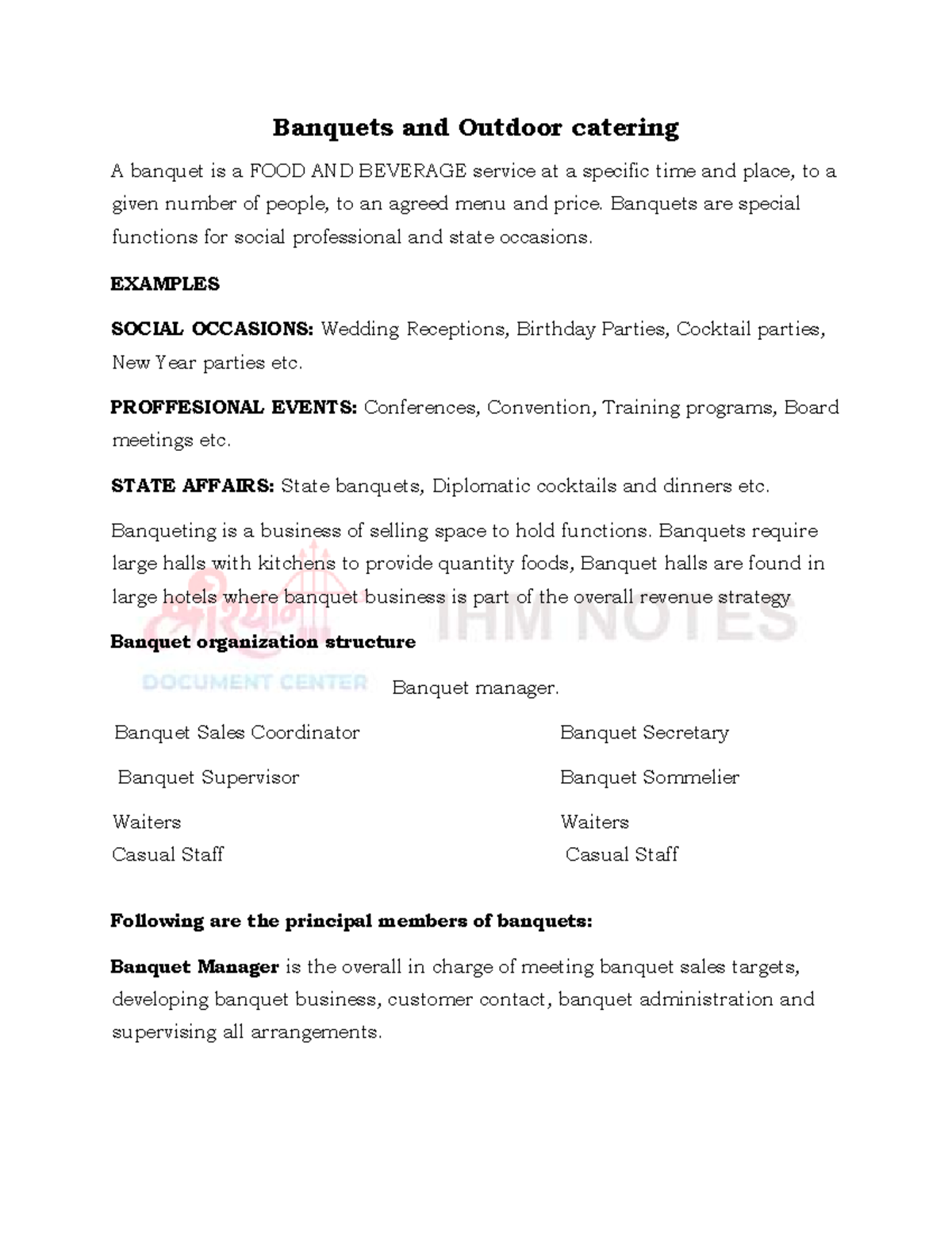 Ch-2 Catering Functions: Banquets & Outdoor Events Overview - Studocu