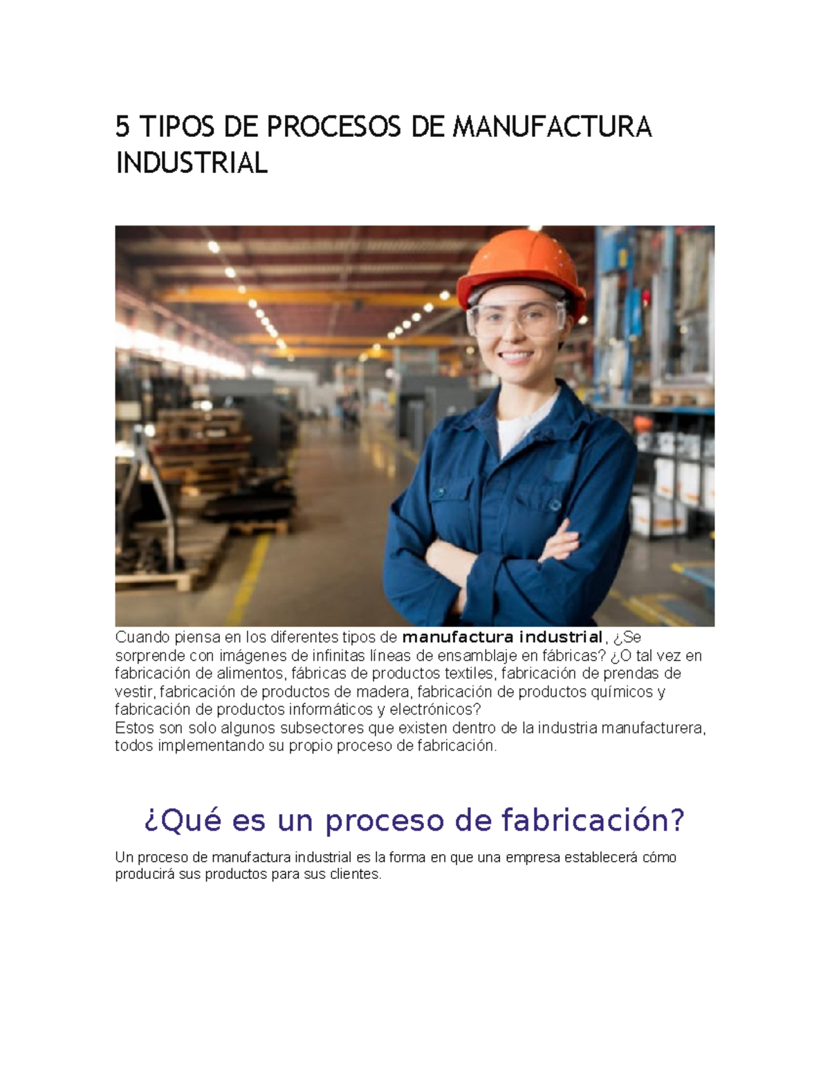 Tipos de Procesos de Manufactura Industrial: Guía Completa - Document Preview