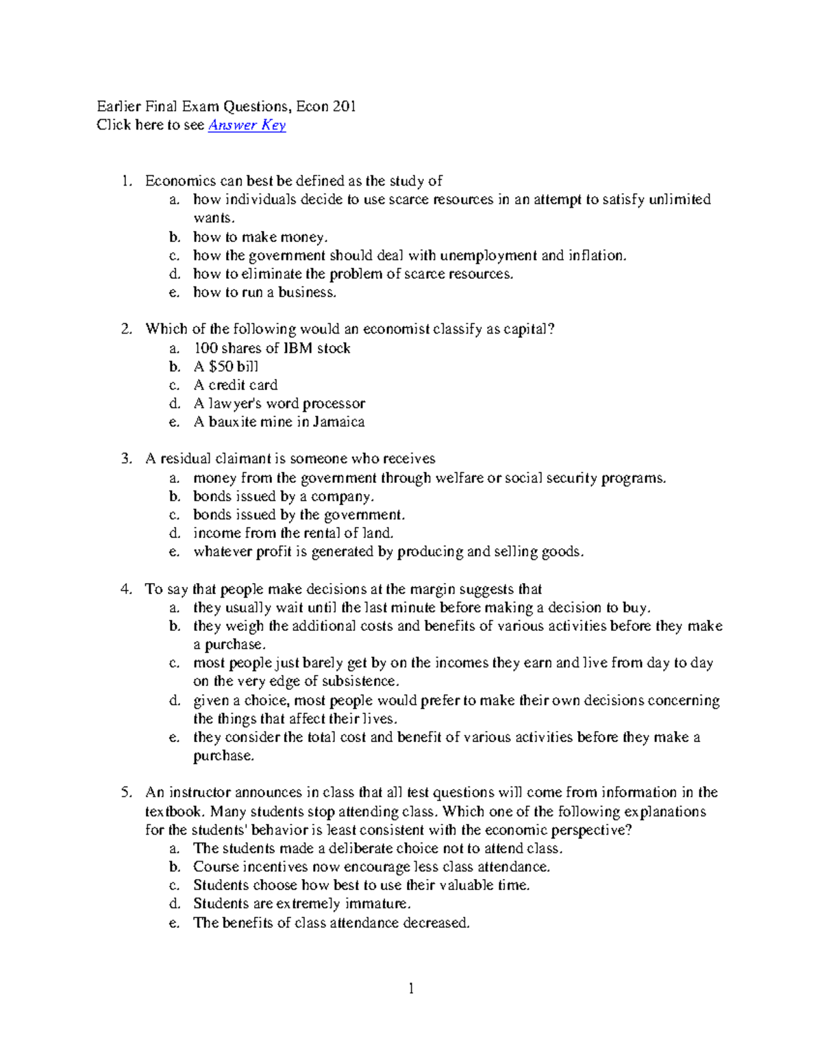 Econ 201 Final Exam Questions & Answer Key - Studocu
