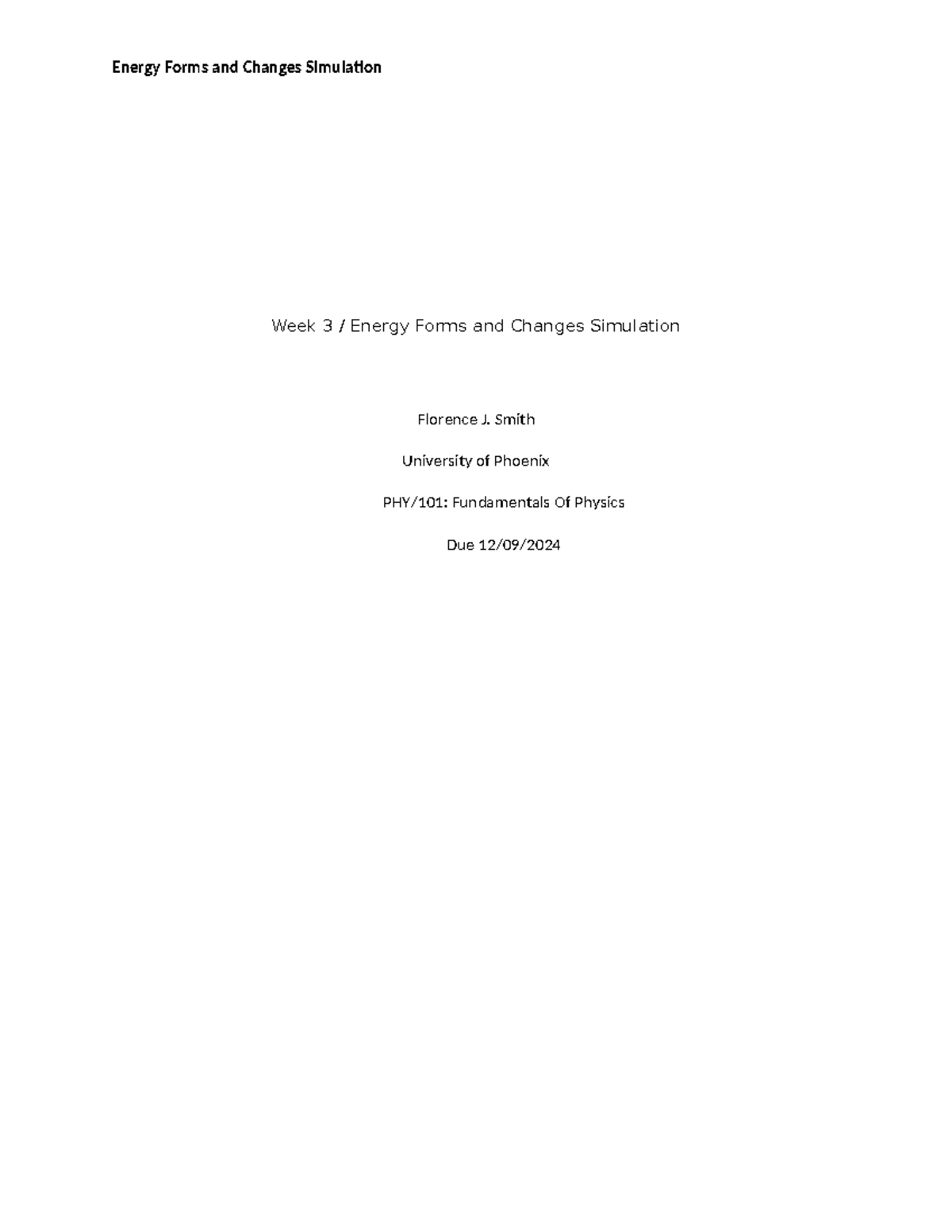 Energy Forms and Changes Simulation - PHY 101 - Smith University of ...