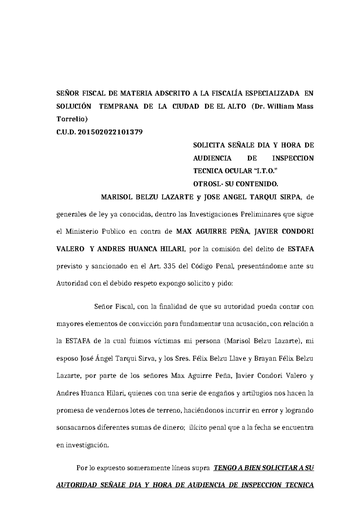 Memorial Solicitud de Inspección Técnica Ocular ITO 201502022101379 - Document Preview