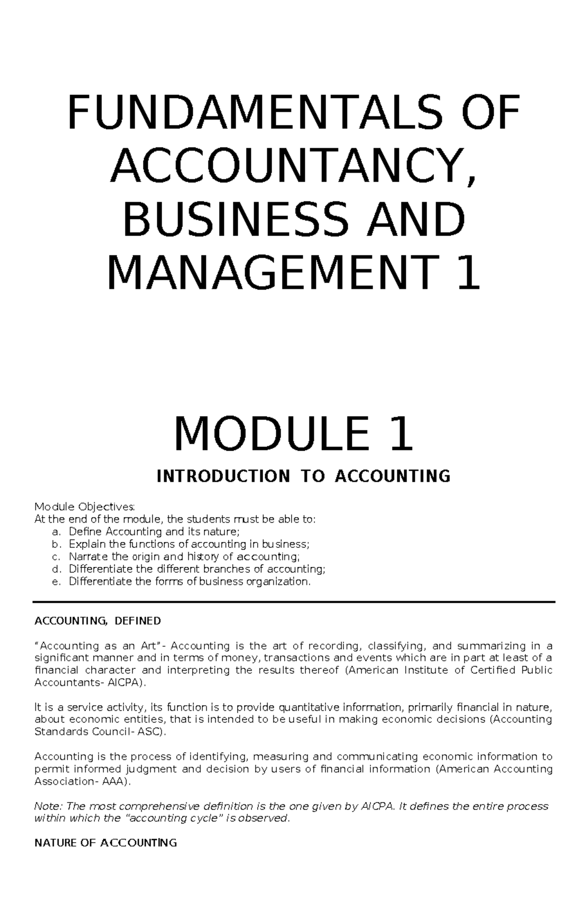 FABM 1 Module 1: Introduction to Accounting Fundamentals - Studocu