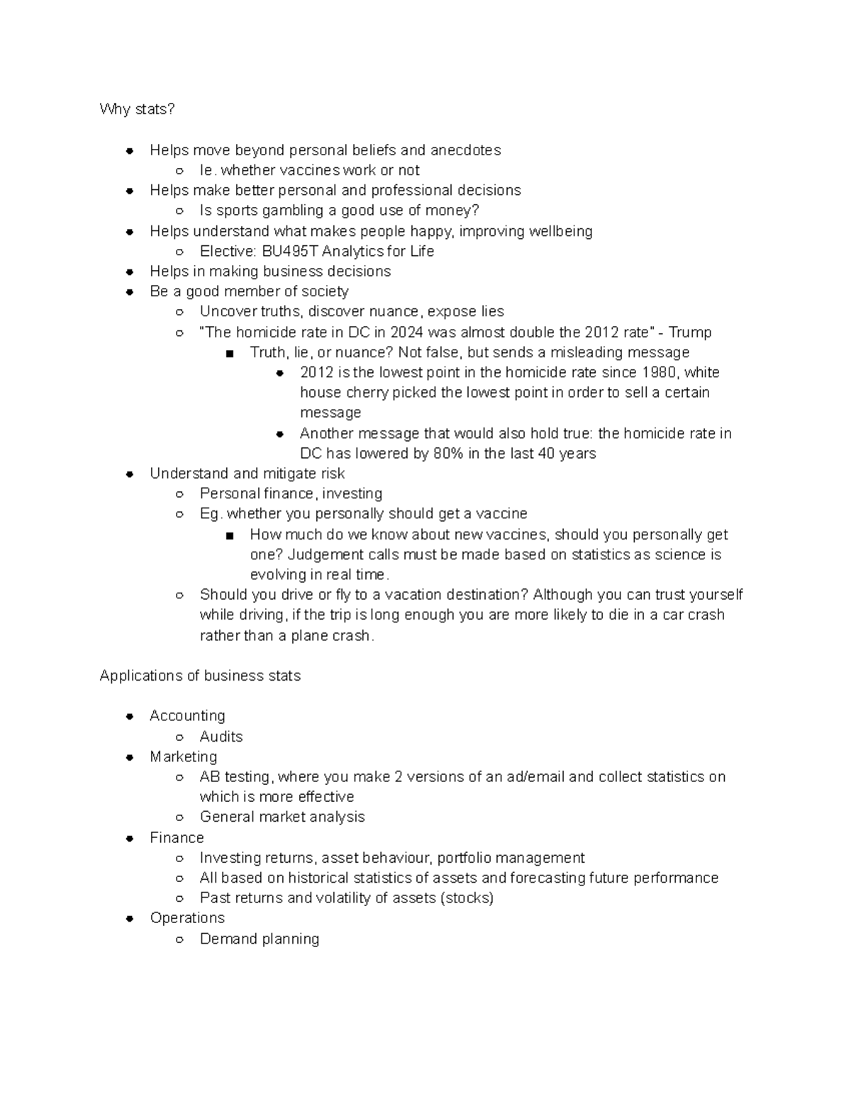 BU495T Lecture 1: The Importance of Statistics in Decision Making - Studocu