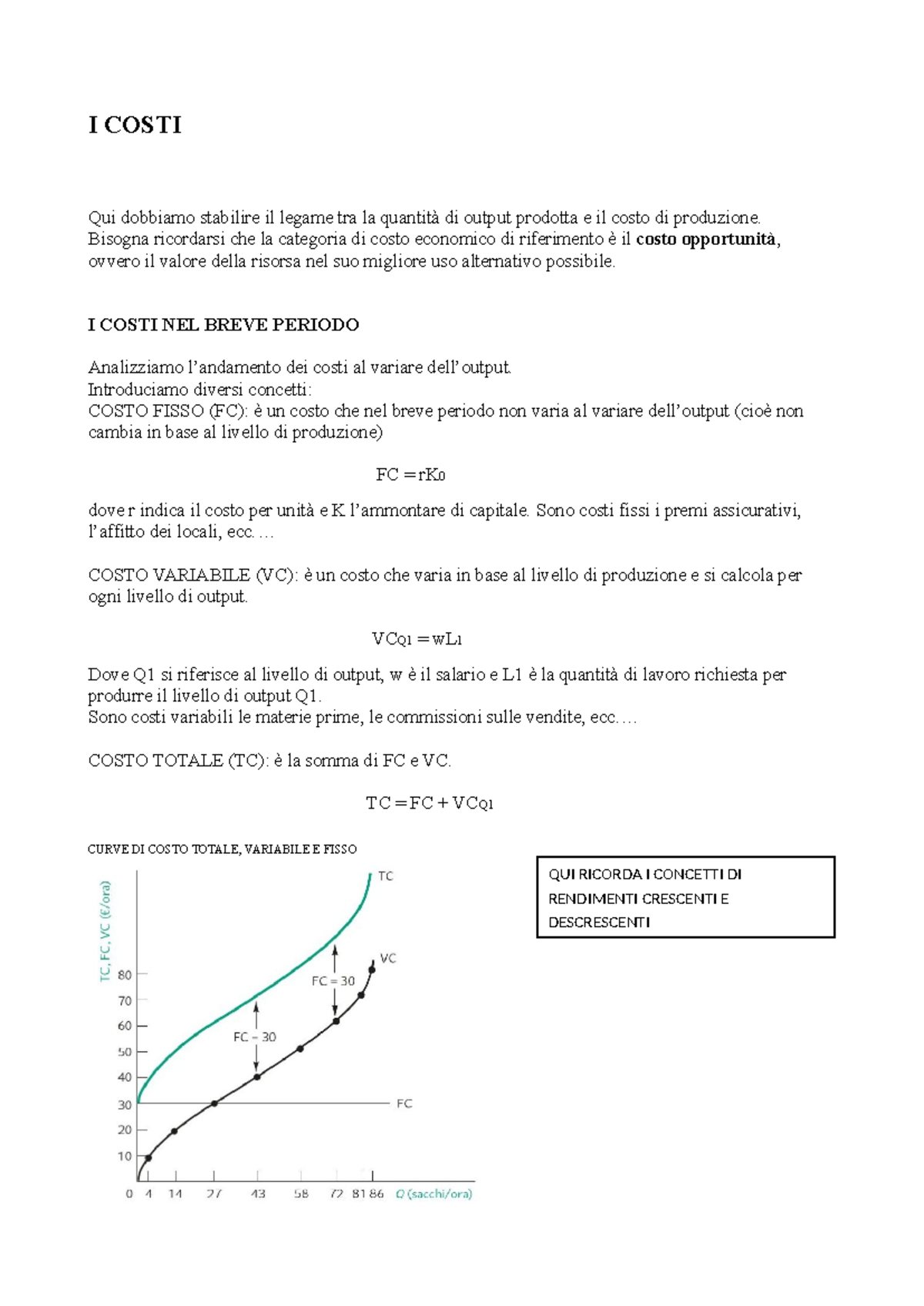 I COSTI: Analisi dei Costi di Produzione e Curve nel Breve Periodo ...