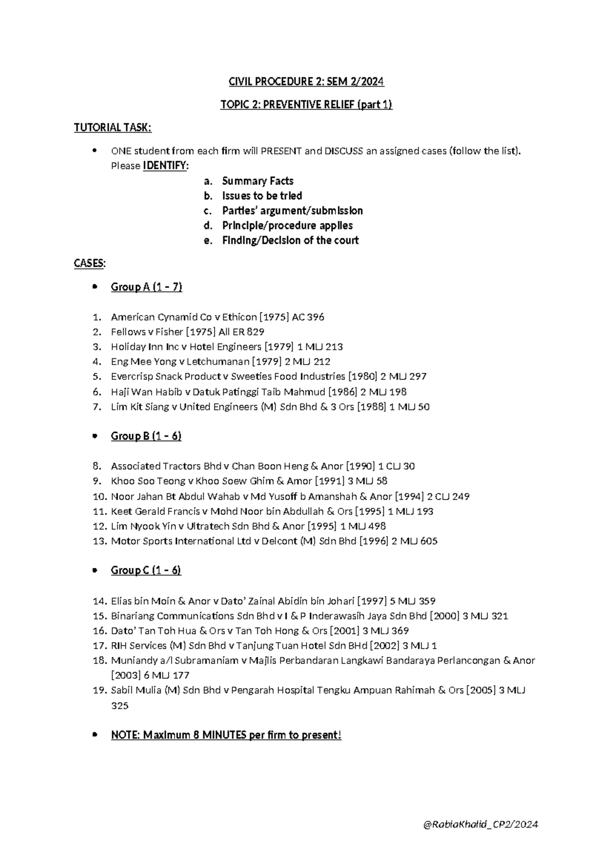 CP2 2024 TUTORIAL Chapter 2 - Preventive Relief Overview (Part 1) - Studocu