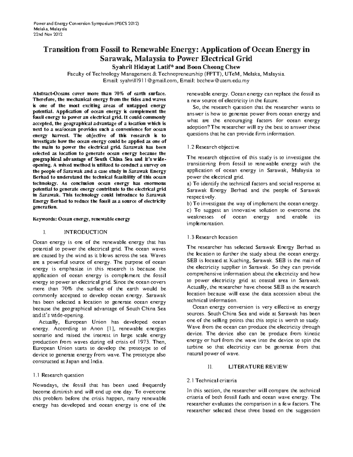 Transition from Fossil to Renewable Energy: Ocean Energy in Sarawak ...