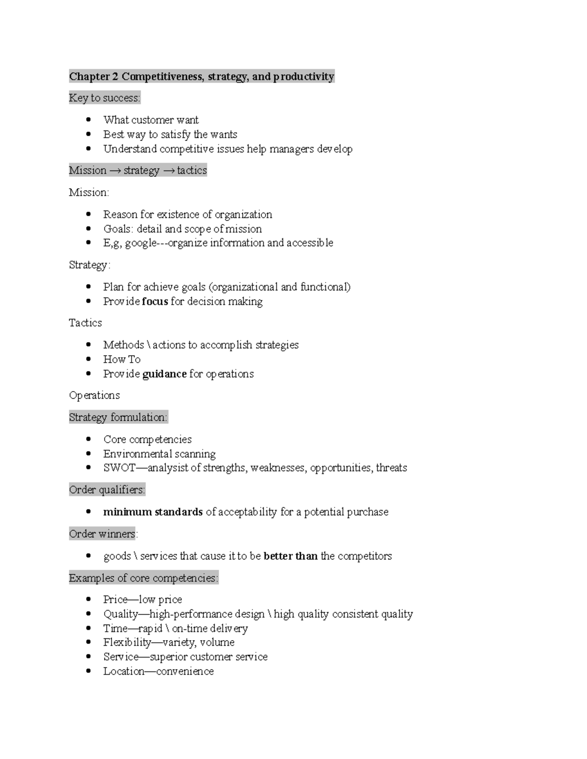 Chapter 2: Competitiveness, Strategy, and Productivity Insights - Studocu