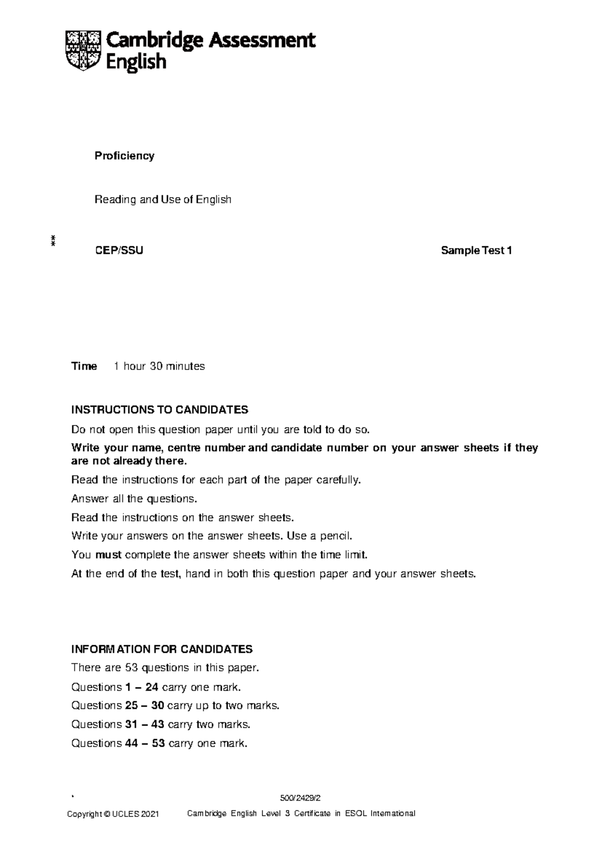 C2 Proficiency Sample Paper 1: Reading & Use of English Test - Studocu