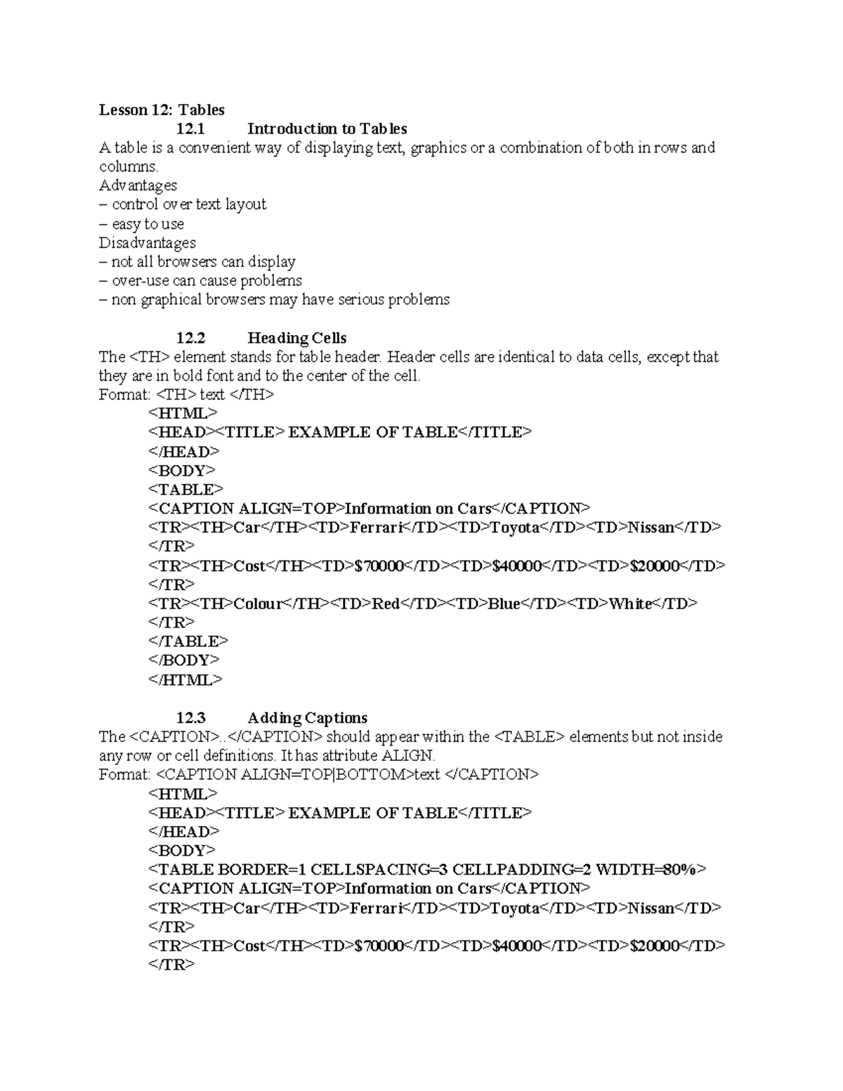 Lesson 12: Introduction to Tables and Their Attributes - Studocu