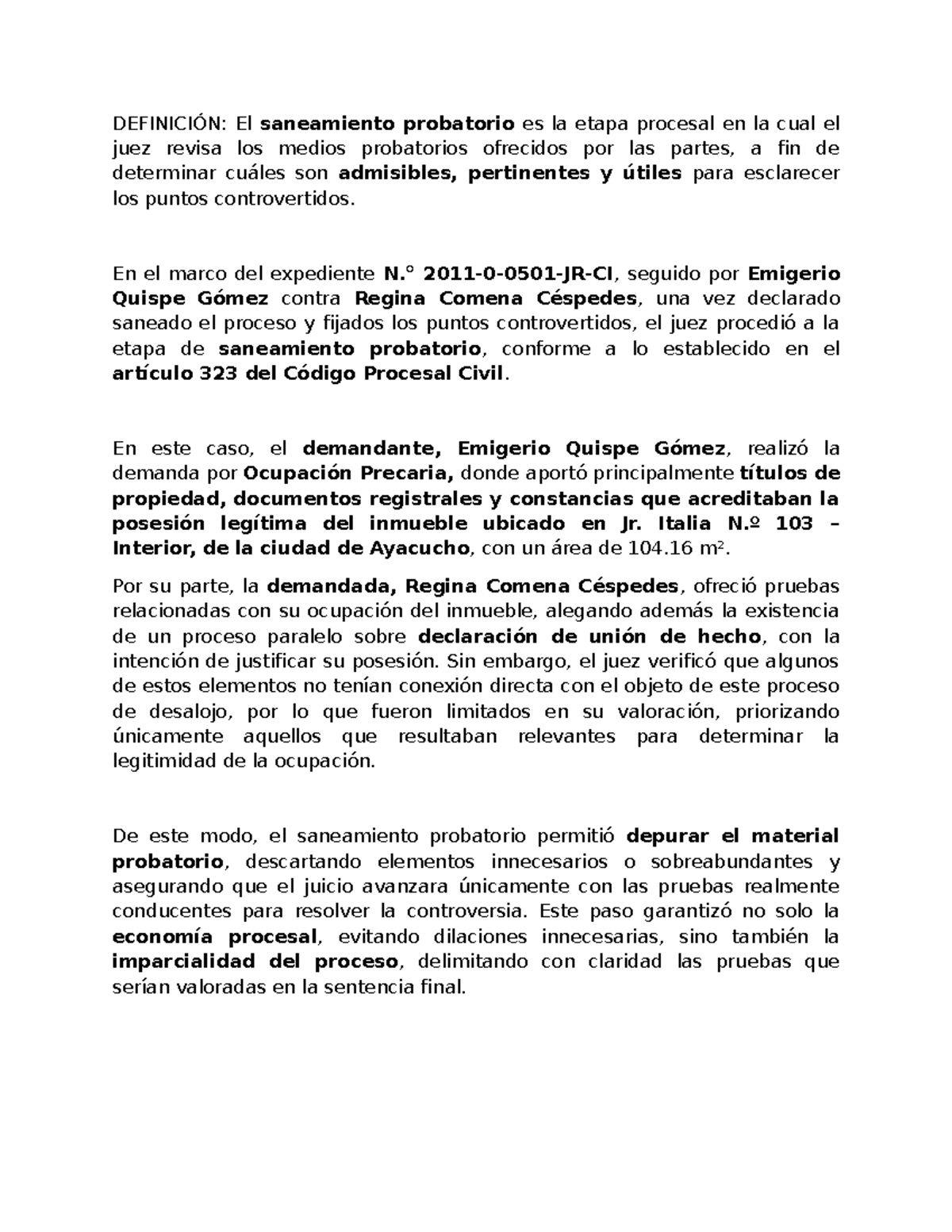 T1 Consultorio: Saneamiento Probatorio en Proceso Civil - Document Preview