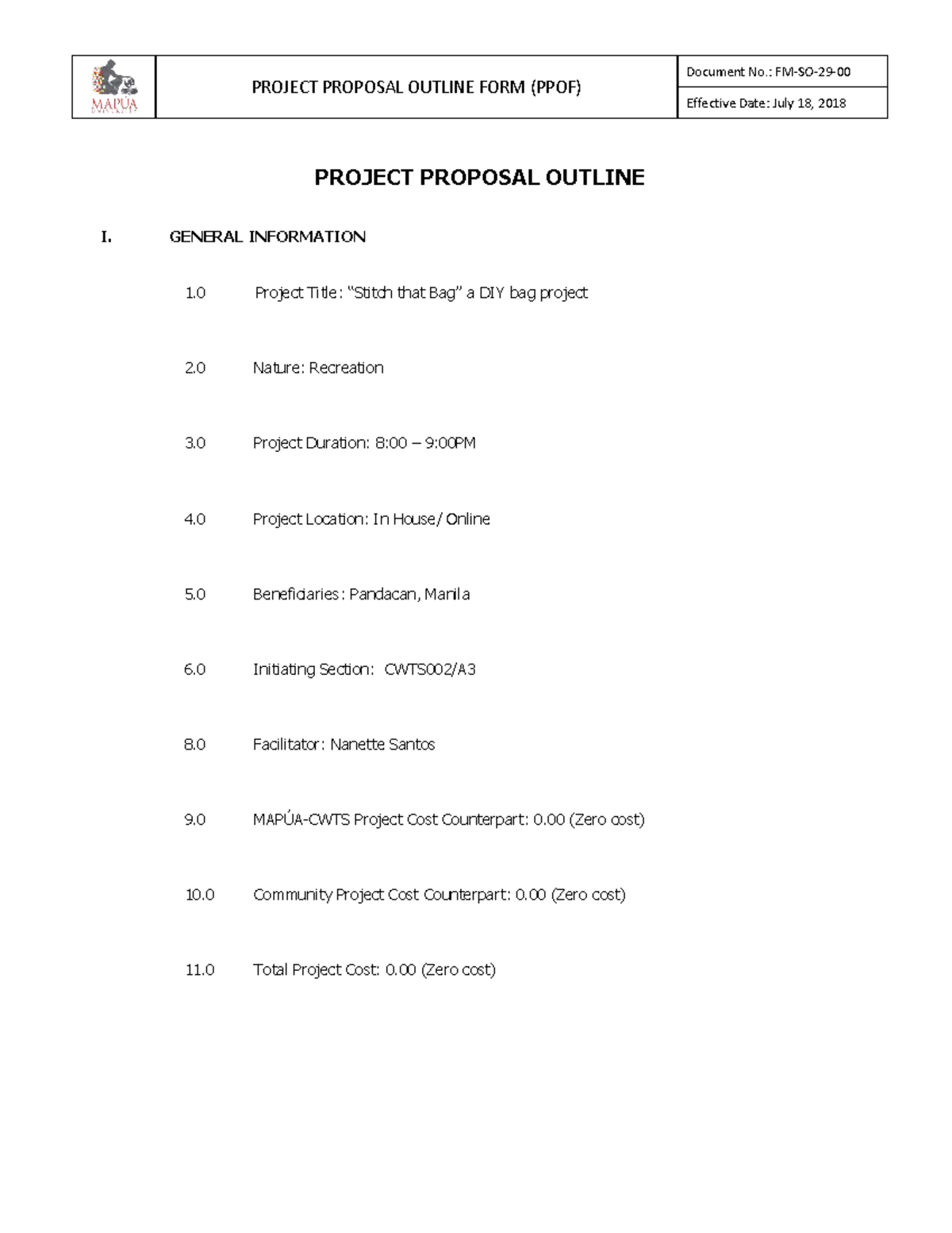 PPOF: DIY Bag Project Proposal for Pandacan Community - Studocu