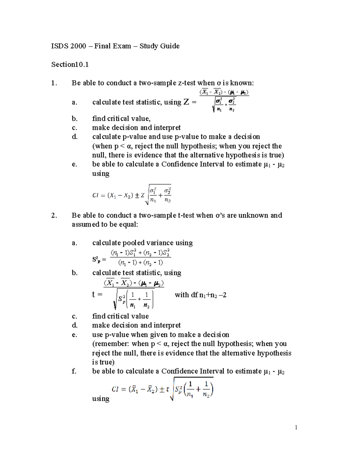 ISDS 2000 - Study Guide for Final Exam: Key Concepts & Tests - Studocu