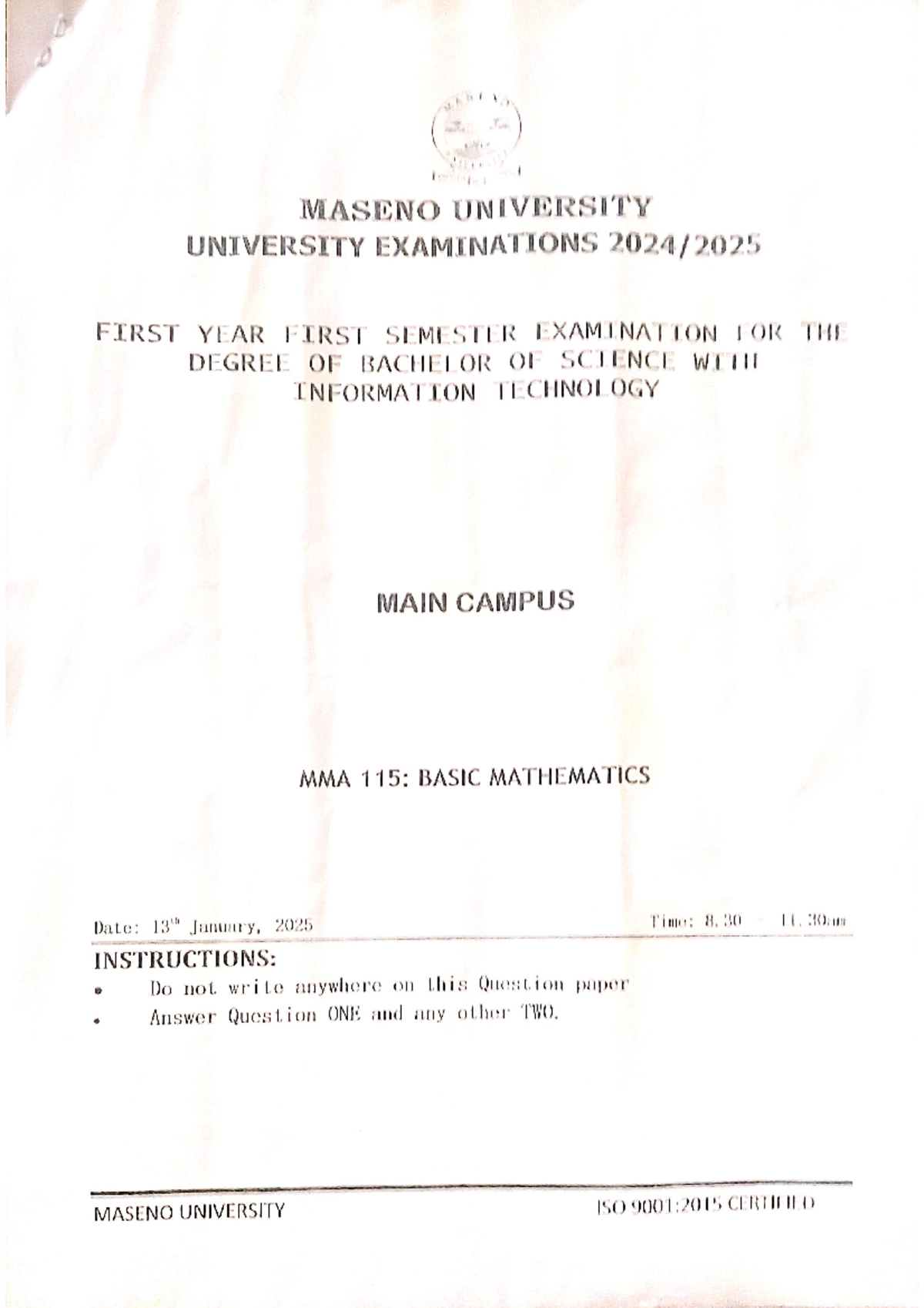 MMA 115 Basic Mathematics Final Exam Study Guide 2025 - Studocu