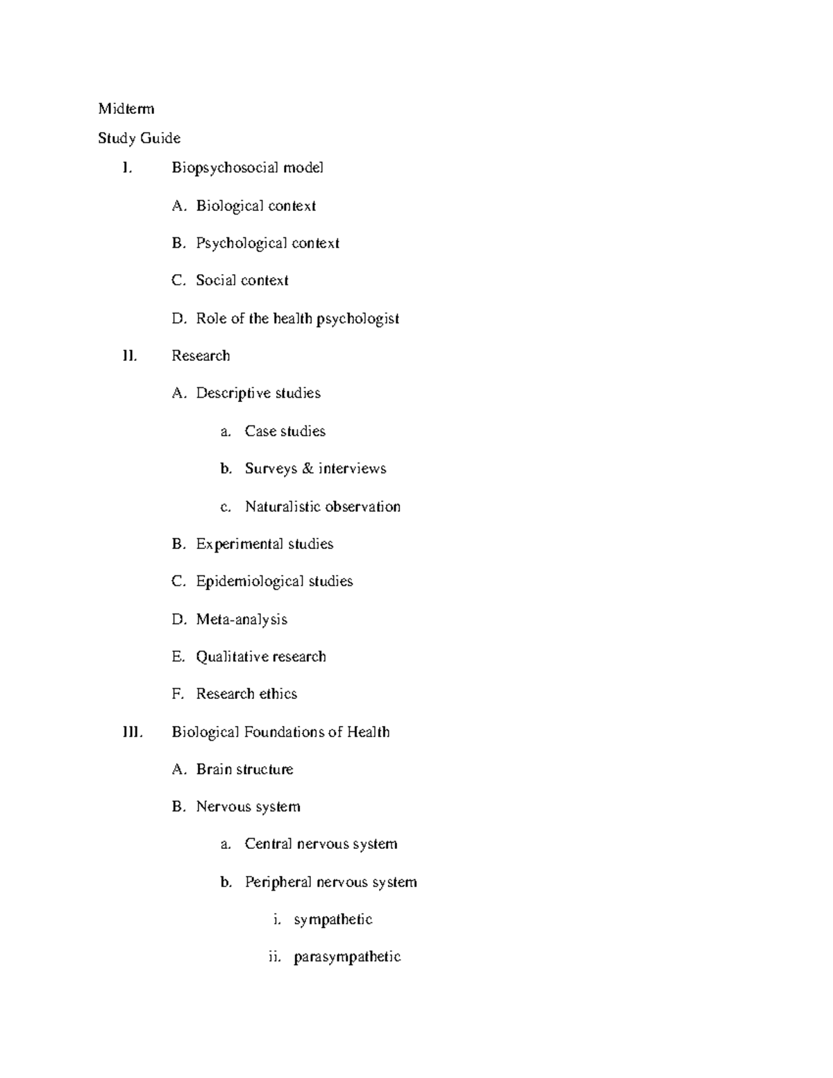Midterm Study Guide: Biopsychosocial Model in Health Psychology - Studocu