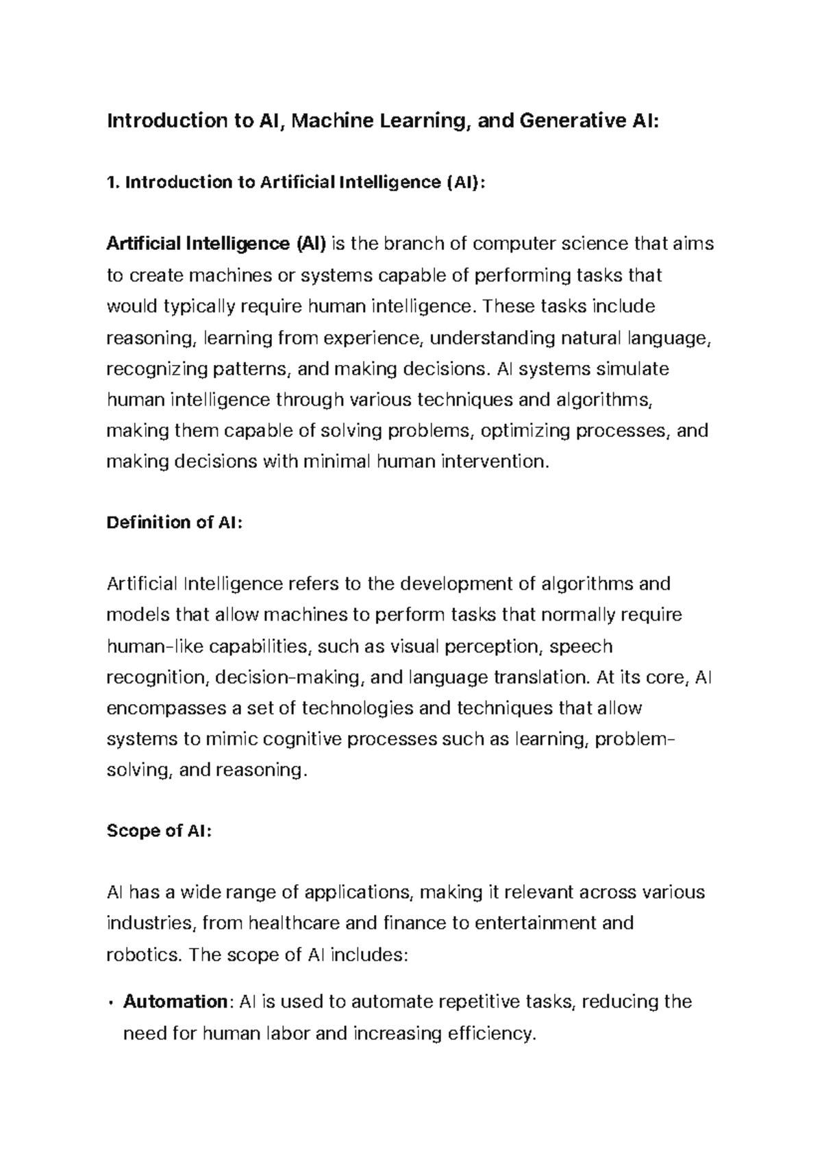 Introduction to AI, ML, and Generative AI: Concepts and Applications ...