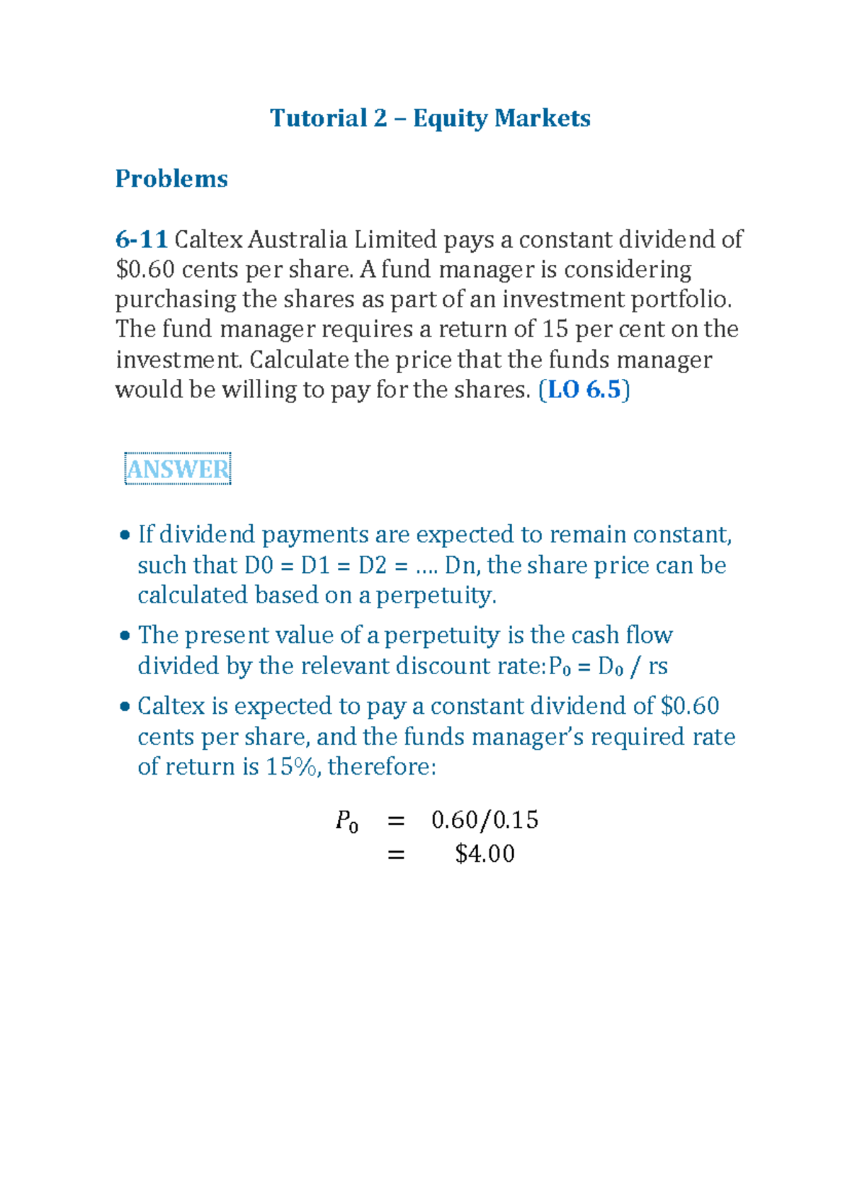 02 Equity Markets - Tutorial 2 Solutions and Insights - Studocu
