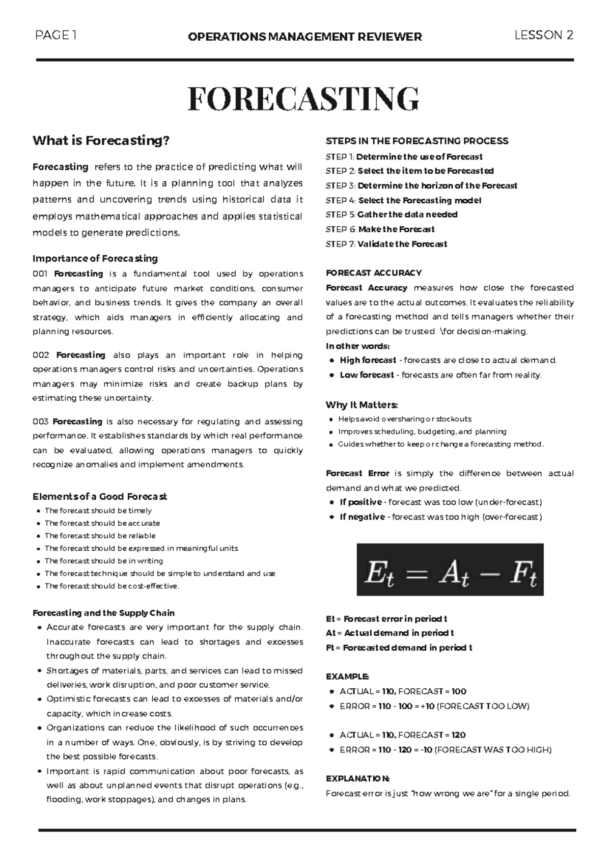 Operations Management (OM) Lesson 2: Forecasting Techniques Review ...