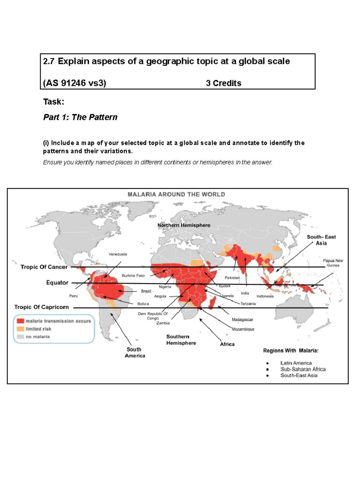 Yr 12 Geography 2.7 Global Patterns of Malaria Transmission - Document Preview