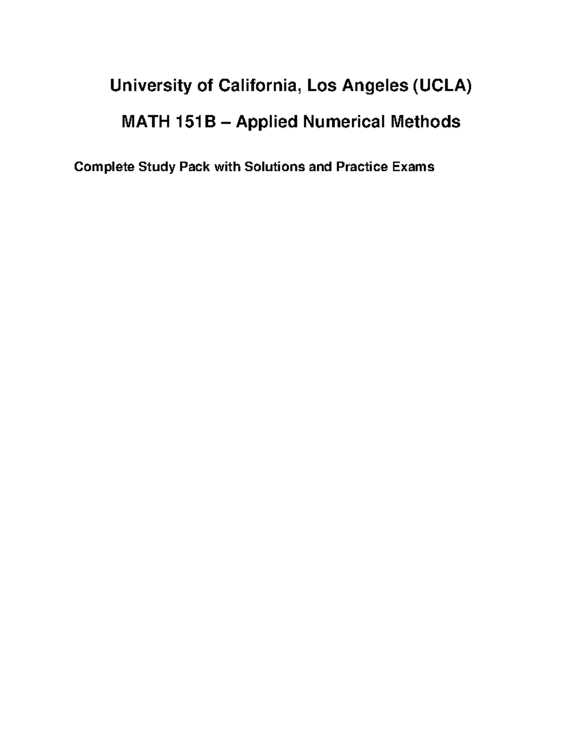 UCLA MATH 151B Applied Numerical Methods Study Pack & Solutions - Studocu