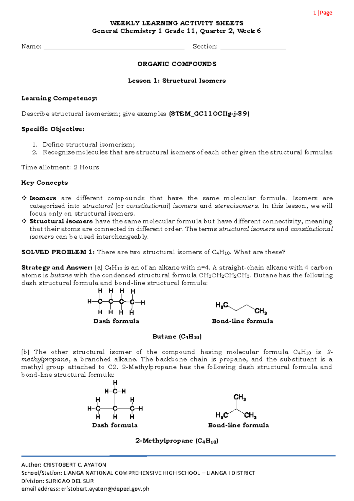 GC1 Q2 W6: Structural Isomers & Reactions of Organic Compounds - Studocu