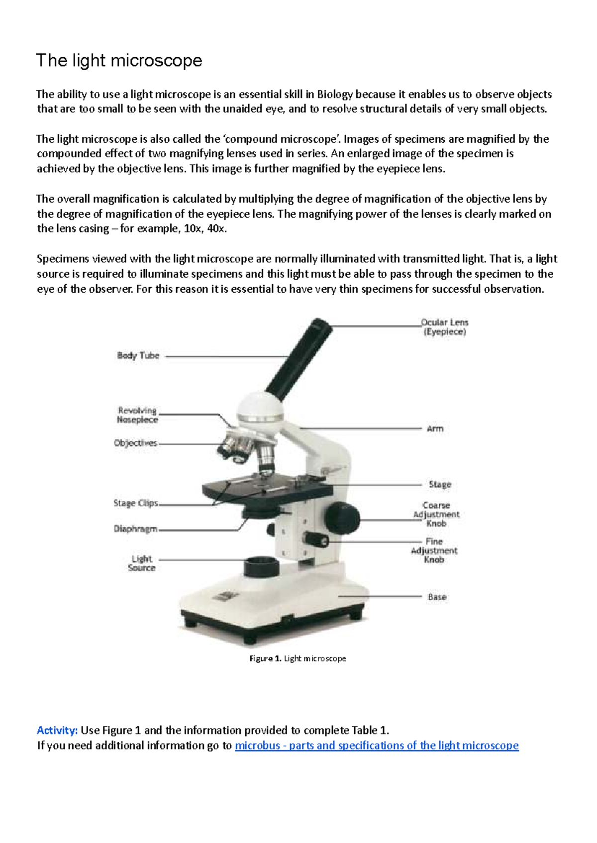 Light Microscope Overview & Functionality Guide (BIO 101) - Studocu