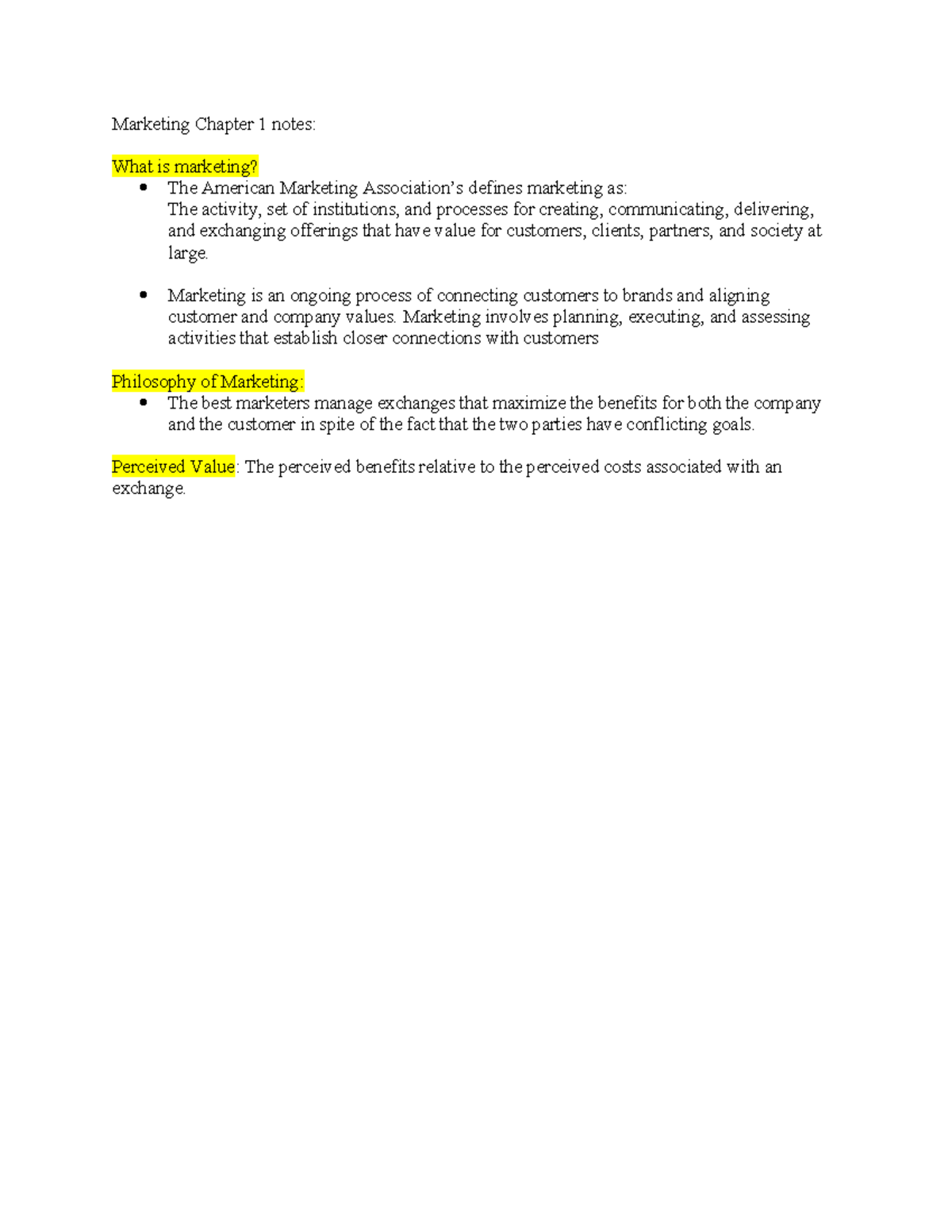 Marketing Chapter 1 notes - Marketing Chapter 1 notes: What is ...