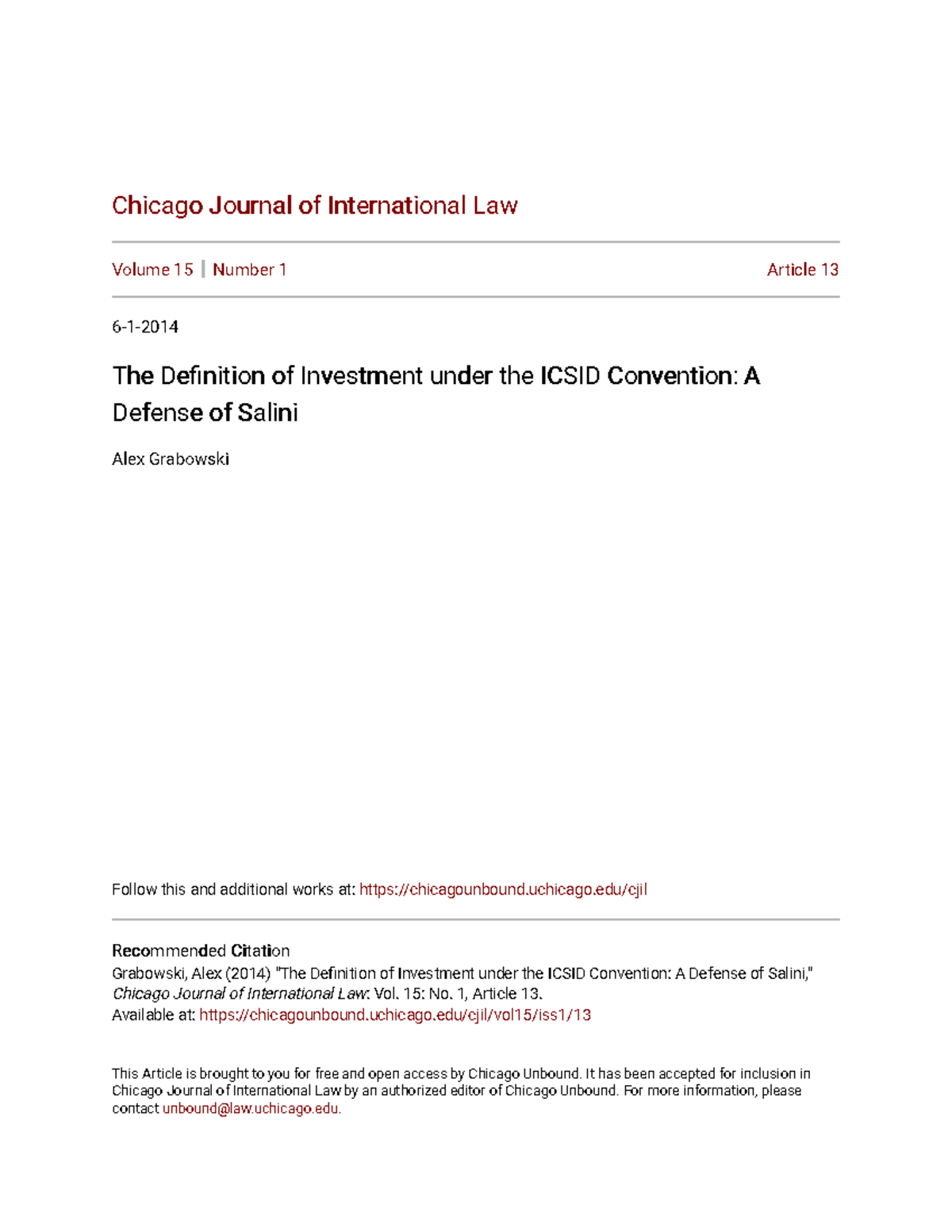 The Definition of Investment under the ICSID Convention: A Defense of ...