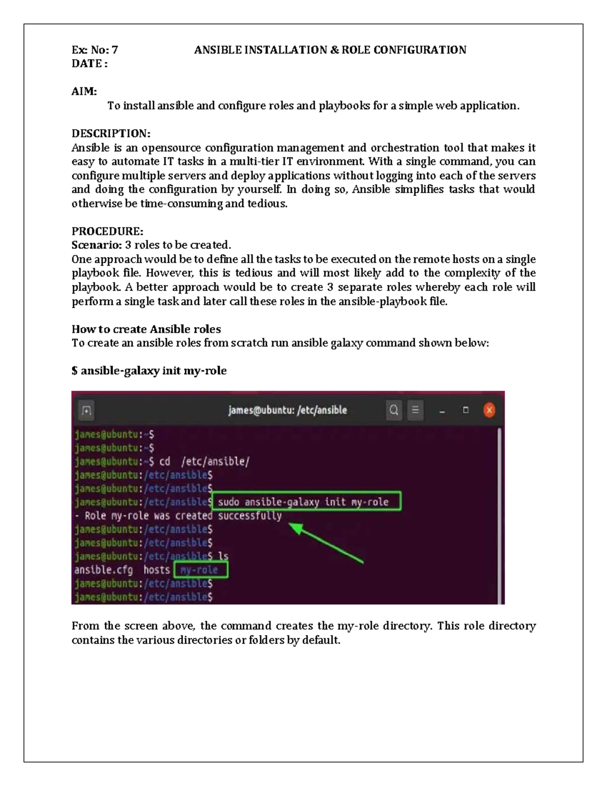 Ex 7 - 9: Ansible Installation & Role Config for DevOps Lab - Studocu