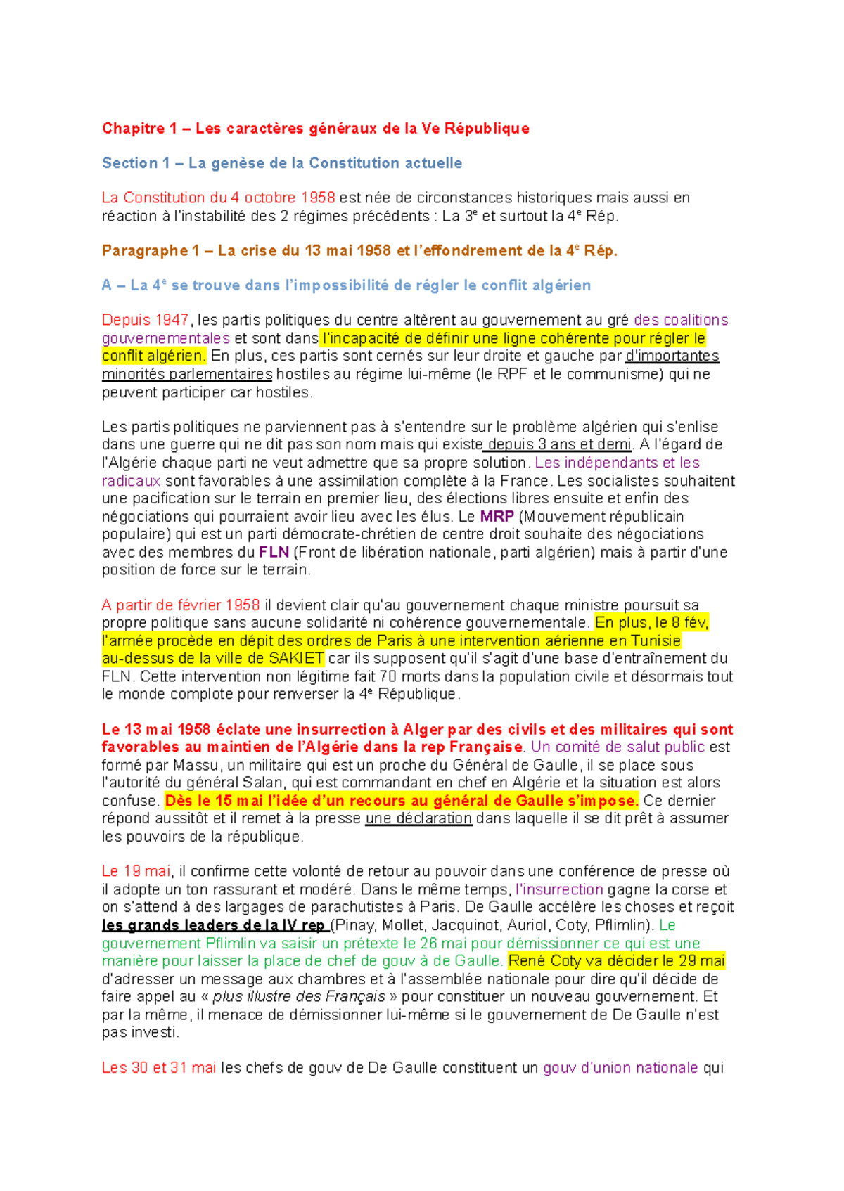 Droit Constit - Chapitre 1 - Genèse de la Ve République et Institutions ...