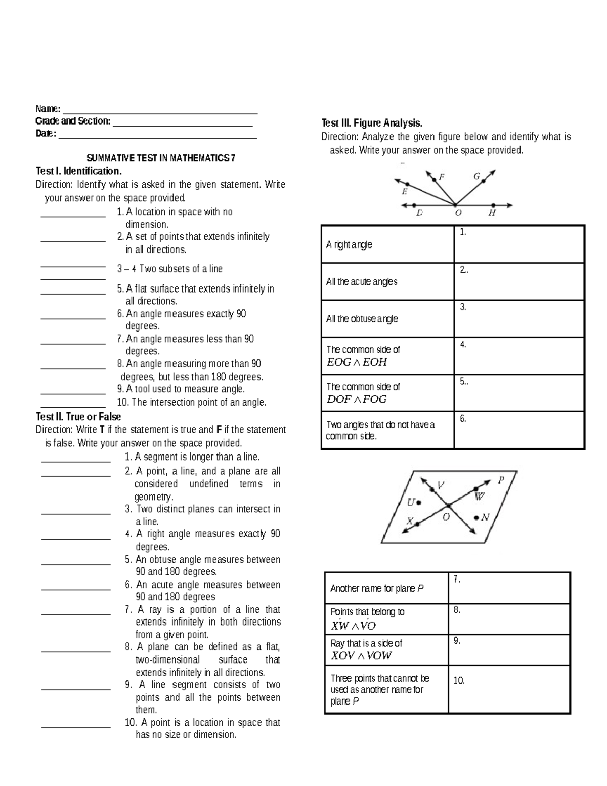 Summative Test in Math 7 - ST in 4th Quarter - Studocu