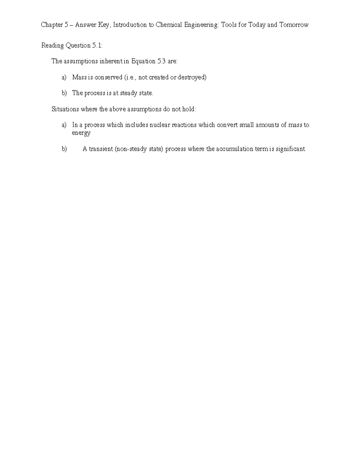 Chemical Engineering Introduction: Material Balances in Chapter 5 - Studocu