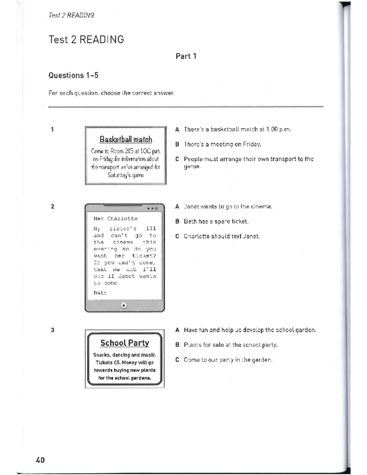 PET 1 Test 2 - Reading Comprehension Questions and Answers - Studocu