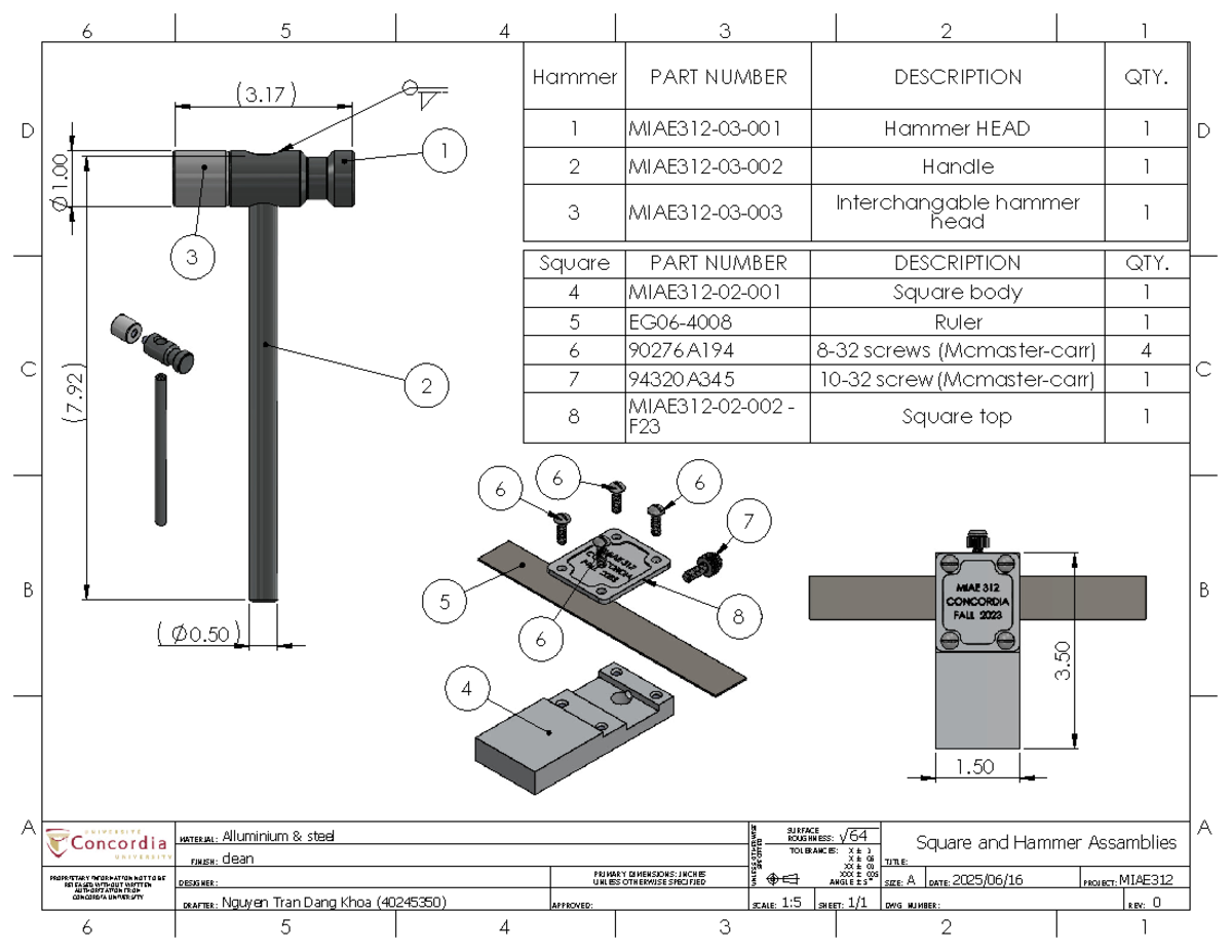 MIAE312 Hammer and Square Assembly Details - Studocu