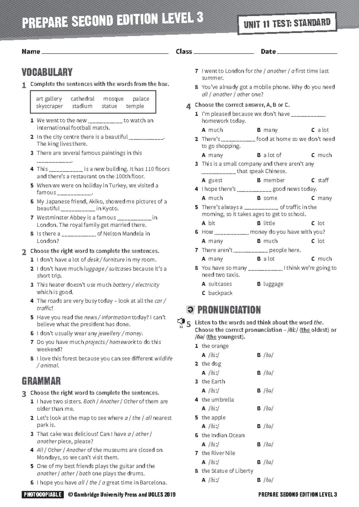 Review Unit 11-12 Vocabulary & Grammar - Level 3 - Studocu