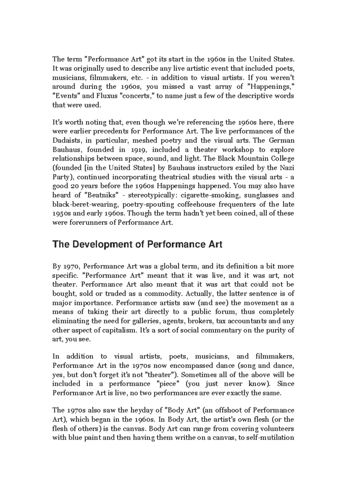 What are the four basic elements of performance art - It can be any ...