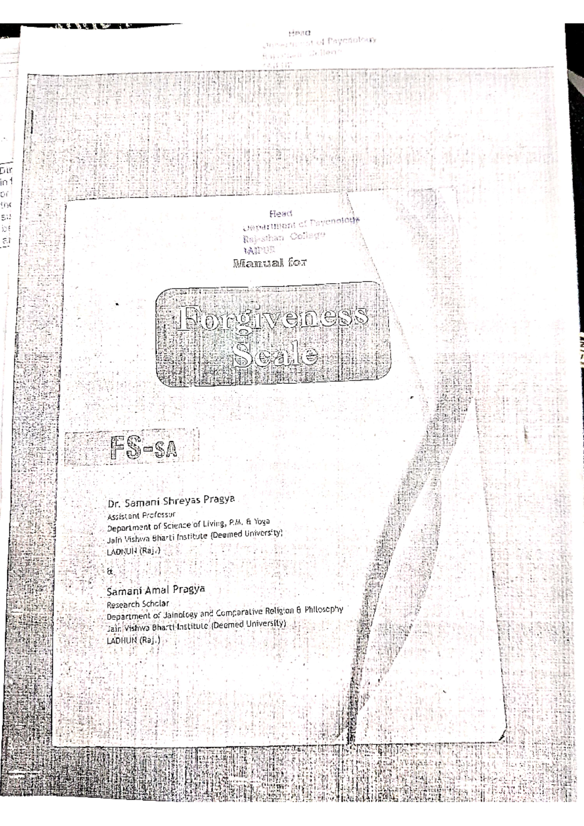 Forgiveness Scale Manual: Insights and Administration Guidelines - Studocu