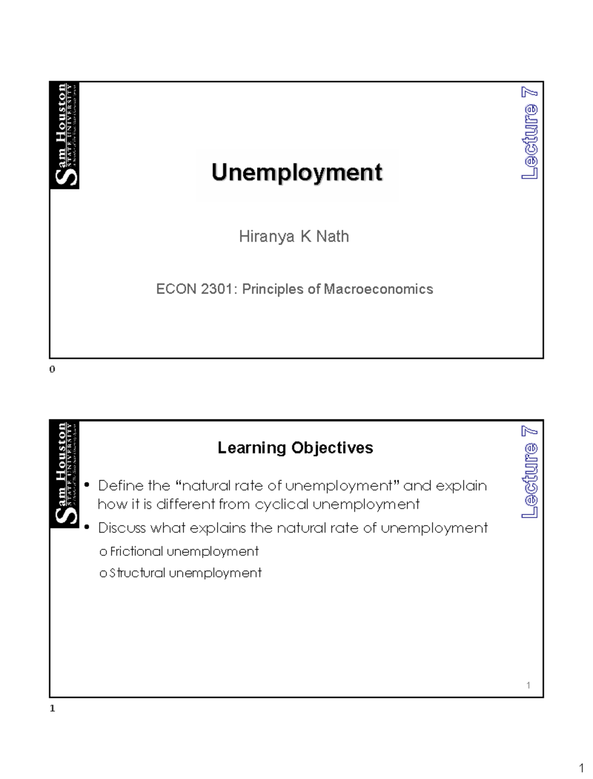 Lecture 7: Unemployment Types and Policies - ECON 2301 - Studocu
