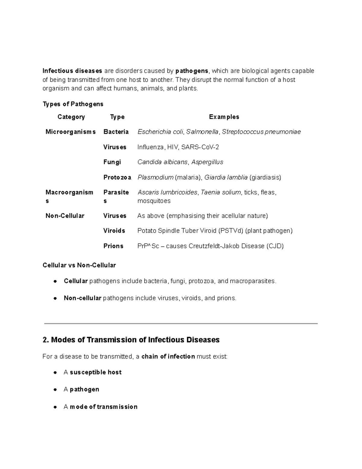Biology 101: Infectious Diseases and Pathogen Transmission Notes - Studocu