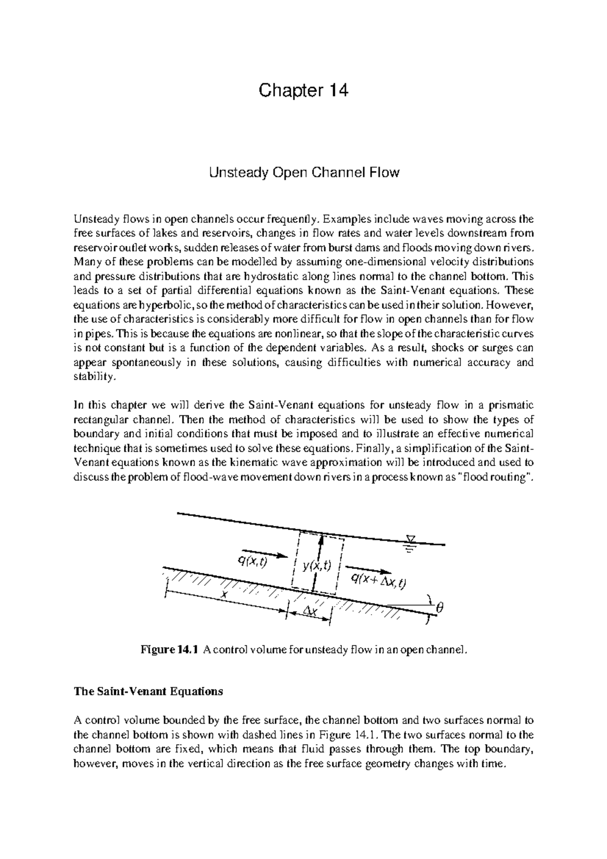 FM CH 14 - Unsteady Open Channel Flow - Figure 14 A control volume for ...
