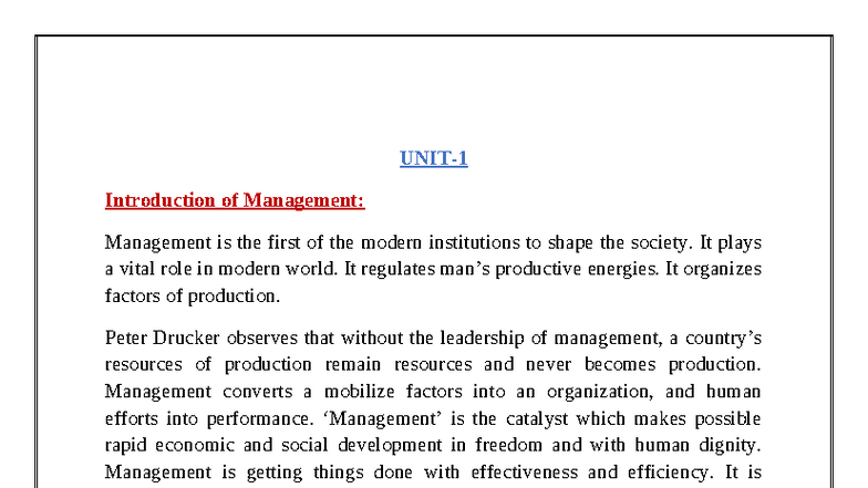 BBA 1st Year: Unit 1 Business Management Notes - Studocu