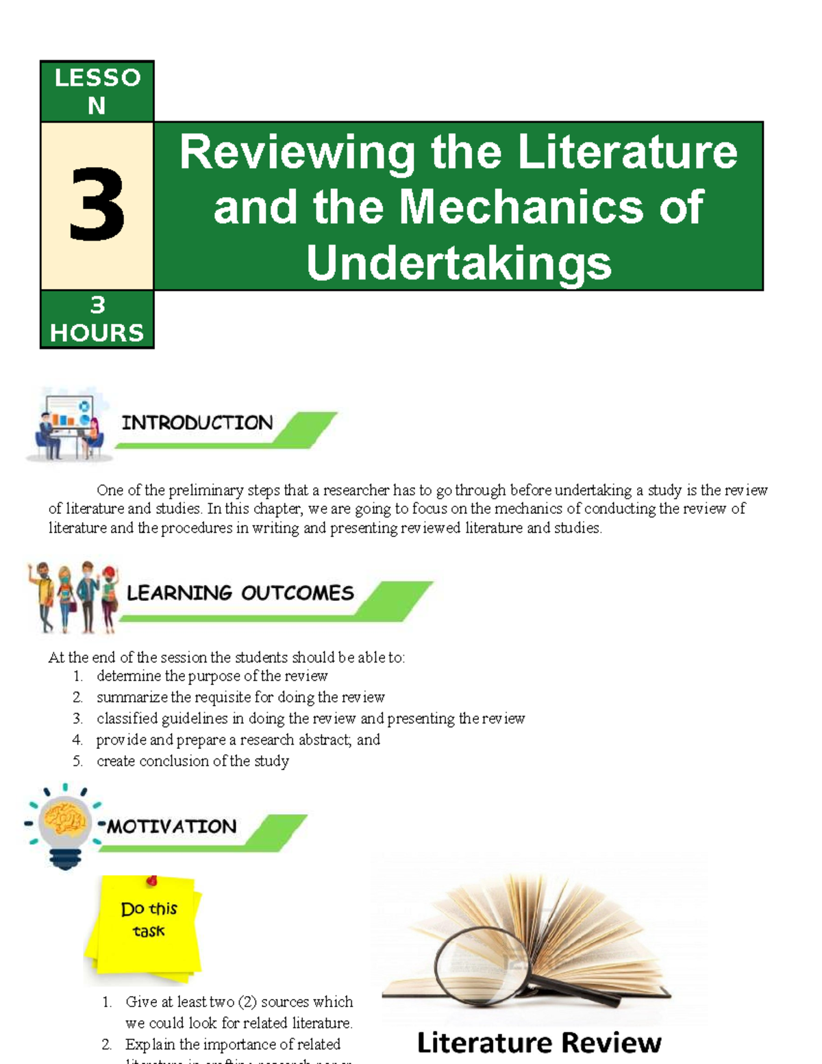 Lesson 3: Literature Review Mechanics and Research Preparation - Studocu