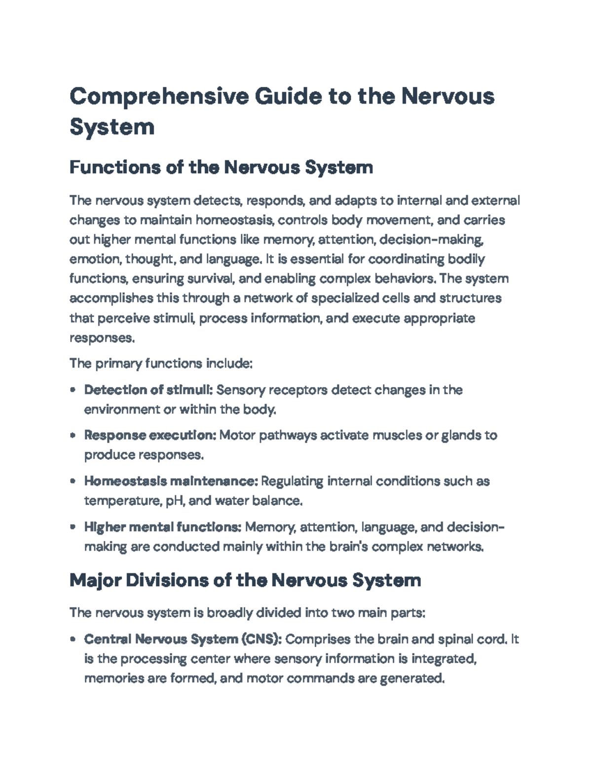 Comprehensive Overview of the Nervous System: Anatomy & Functions - Studocu