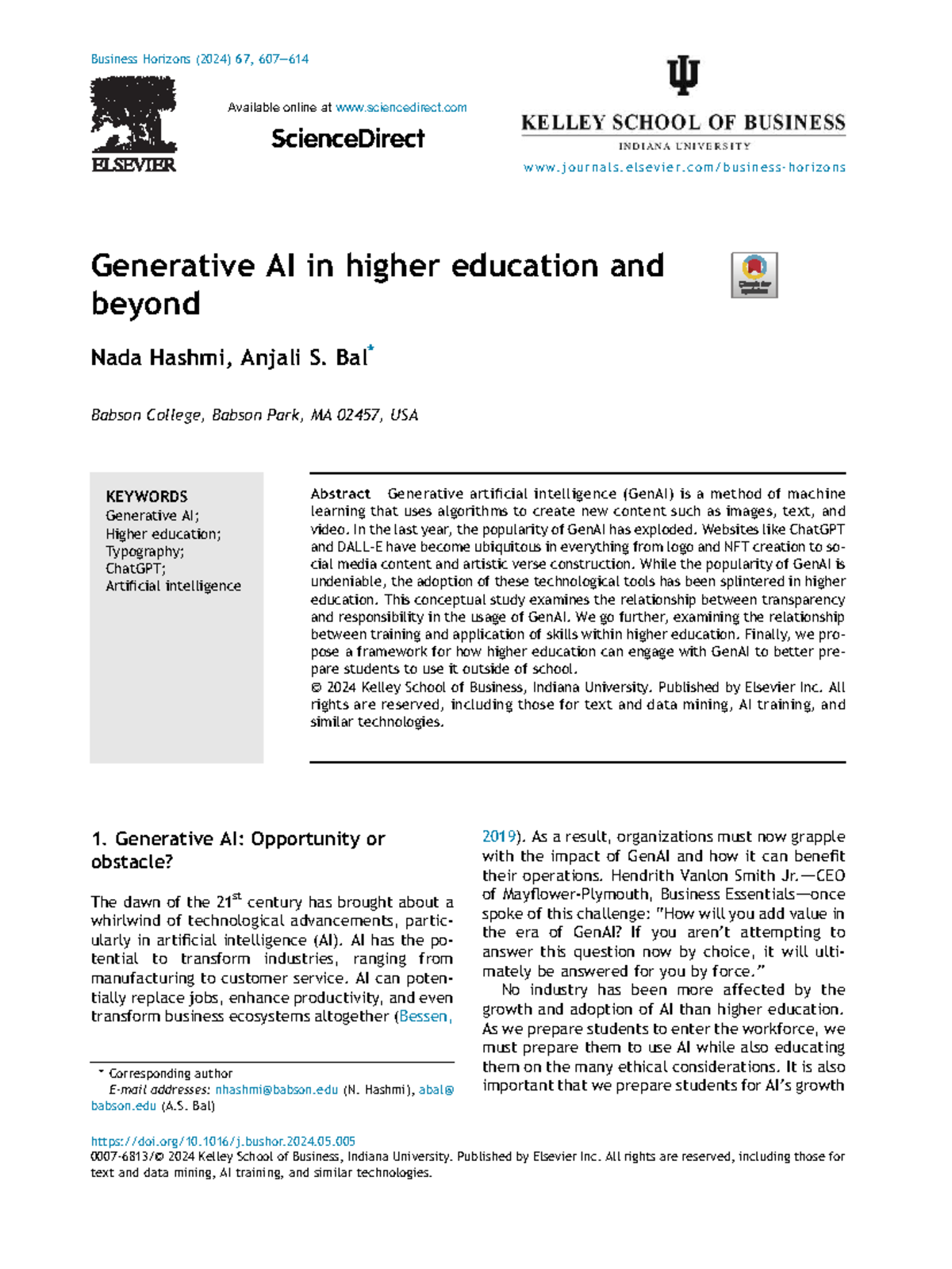Generative AI in Higher Education: Opportunities and Challenges (BUS ...