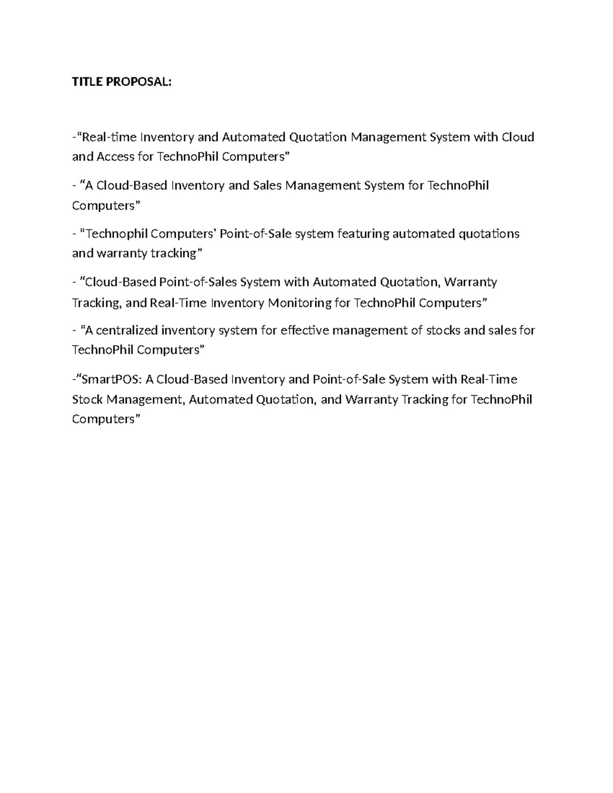 Title Proposal - idea - TITLE PROPOSAL: -“Real-time Inventory and ...
